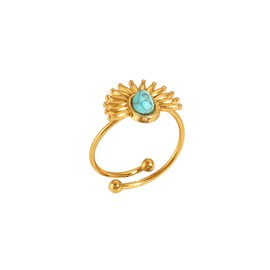 RUIFUU Western Turquoise Ring,Gold Plated Boho Vintage Stackable Rings Adjustable Statement Ring Western Jewelry Gifts for Women and Man