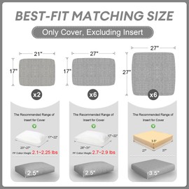 NICESOUL 14-Piece 27“x27 Outdoor Patio Cushion Covers, Olefin Fade/UV-Resistant Sectional Couch Replacement Cover with Zipper, Durable Slipcovers for Outside Exterior, Machine Washable, Light Grey