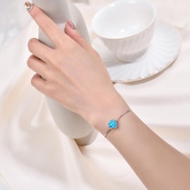 YL Women's Heart Bracelet 925 Sterling Silver Birthstone 5A Cubic Zirconia Bracelet Jewellery Gifts for Mother Girlfriend, Silver, Aquamarine