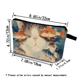 YULUENZE Cartoon Cat Makeup Bag Cute Small Organizer Bag with Zipper Cartoon Kitten Print Cosmetic Bag Kitten Kitty Birthday Gifts for Cat Lovers Women Friends