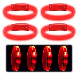 4 Magic Band Pack | Glow in The Dark | Flashing Light up for Concerts | Running Lights for Runners | Multiple Color Light up Bracelet | Glow in The Dark Bracelets | Led Bracelet (Red)