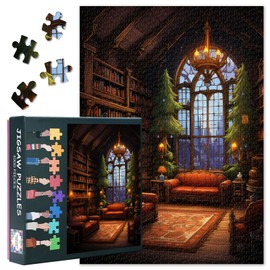 1000 Piece Puzzle for Adults Bookshelf - Vintage Jigsaw Puzzles 1000 Pieces, Hard Impossible Difficult Challenging Puzzle Christmas Theme (70 x 50 cm), Family Game Night & Home Decor