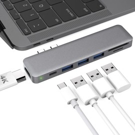 dodocool 7 in 1 Aluminum USB-C Hub Thunderbolt 3 USB 3.0 Card Reader for Macbook Pro L6R1