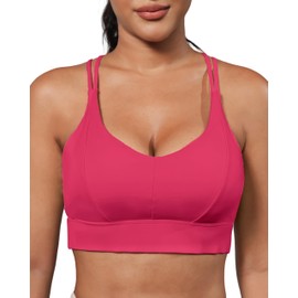Grace Form Sports Bra for Women Strappy Medium Support Push Up Padded Sports Bra for Running Workout Bra Yoga Bra Dark Pink