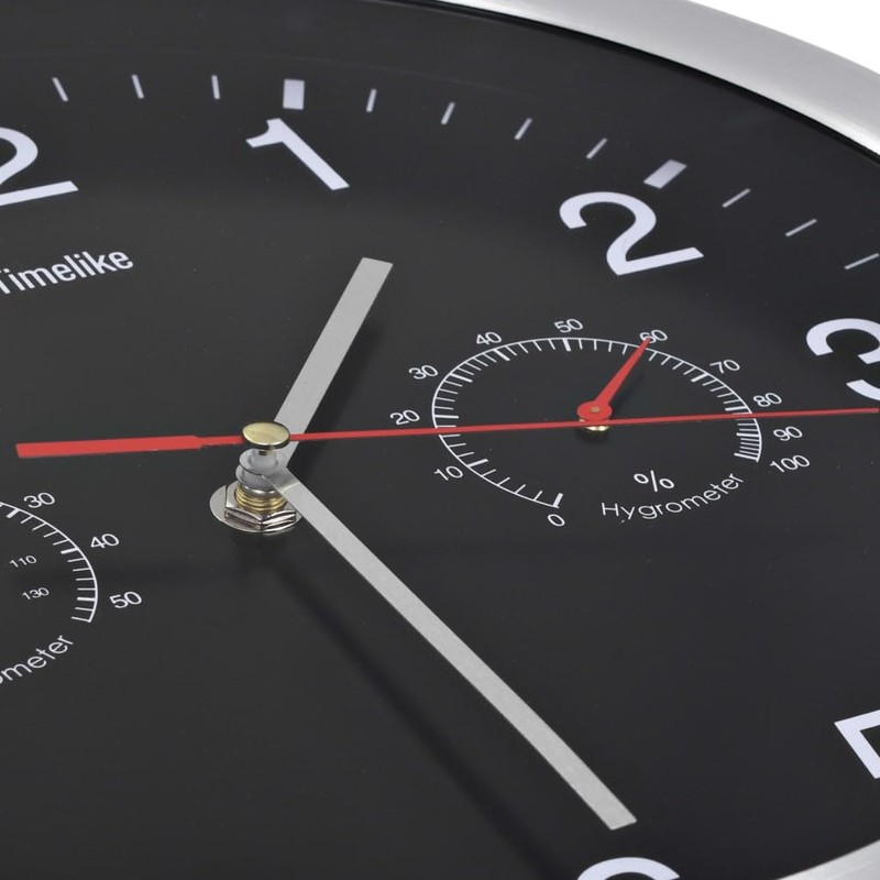 vidaXL Black Wall Clock with Quartz Movement: Featuring Built-In Hygrometer