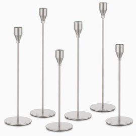 Looscentt 6Pcs Silver Candlestick Holders Set Fit 3/4" Tall Taper Candle Home Decorative Table Centerpieces for Family Dinning, Party Decoration