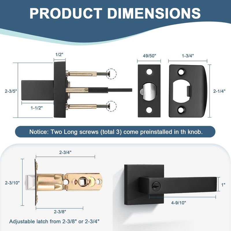 KNOBWELL 1 Pack Door Handles with Lock and Key, Matte