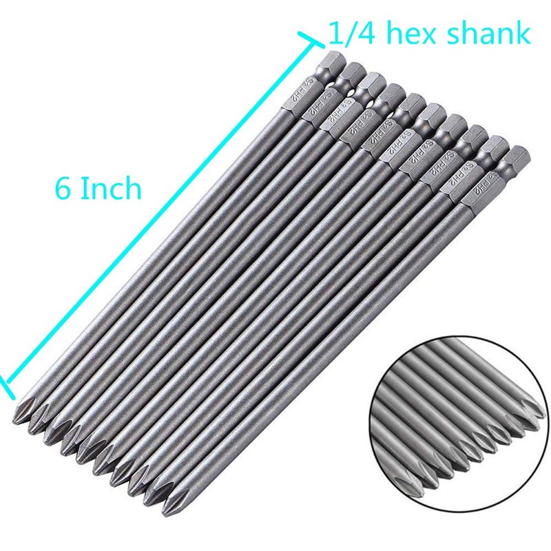 Rocaris 6 in Phillips Screwdriver Bit Sets 1/4 Inch Hex