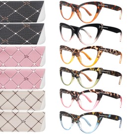 BONCAMOR 6 Pack Fashion Cat Eye Reading Glasses for Women Blue Light Blocking Oversized Spring Hinges Computer Readers (6 Mix Color-4, 2.25, Diopters)