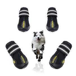 DcOaGt Dog Boots for Large Dogs, Waterproof Dog Shoes Paw Protector with Reflective Strips Rugged Anti-Slip Sole, Dog Booties Black 4PCS/Set