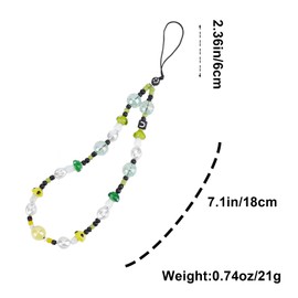 GORGECRAFT 9.4 Inch Green Yellow Mushroom Beaded Phone Charm Strap Detachable Phones Anti-Lost Chain Hands-Free Wrist Straps Cellphone Lanyard Beads Mobile Phone Bracelet for Women Girls