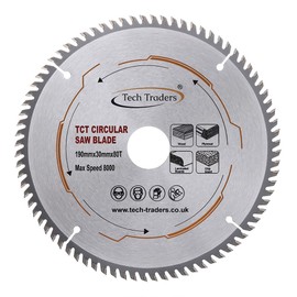 TCT1903080T Tech Traders TCT Circular Wood Saw Blade 190mm x 30mm bore x 80T for Makita Dewalt Bosch