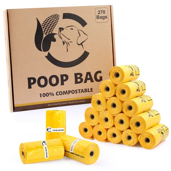 Certified Compostable Dog Poop Bags, 270 Count Landfill Friendly and