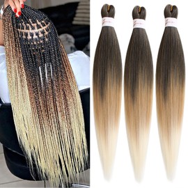 Mscat 26 Inch 3 Packs Pre Stretched Braiding Hair Three Tones Pre Stretched Braiding Professional Synthetic Prestretched Crochet Braids Hair Extension Hot Water Setting Yaki Texture (1B27613#)