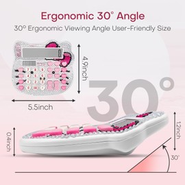 Cute Calculators, Women Calculator 12 Digit with Large LCD Display and Sensitive Button, Suitable for Adults and Children, Standard Function for Office, Home, School (White +White Jewel Model)