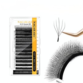 NAGARAKU 5D W Eyelash Extensions, 2.0 Version, Camellia Eyelash Extension, Natural, Soft, Petal-shaped, Premade Fan Eyelashes, Weave, Premade Fans Volume Eyelashes, Lash, Black (0.07 mm, D 8 mm)