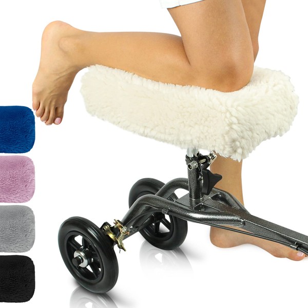 Vive Knee Scooter Pad Cover - Plush Faux Sheepskin, Memory Foam Walker Rover Cushion - Accessory for Roller - Leg Cart Improves Comfort During Injury - Padded, Washable Protector Pillow
