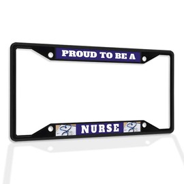 Fastasticdeals Metal Insert License Plate Frame Proud to Be A Nurse B Weatherproof Car Accessories Black 4 Holes Solid Insert
