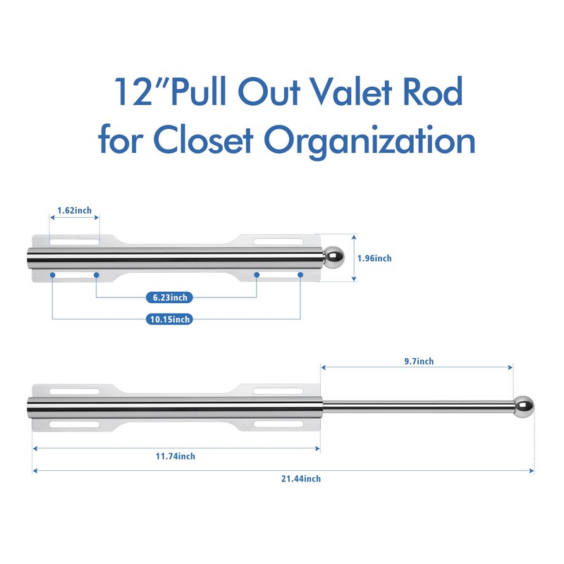 FIRJOY 12" Valet Rod for Closet Pull Out (1 Pack,