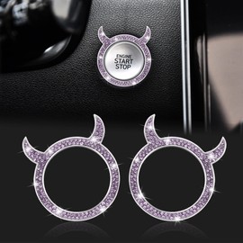 WINKA Bling Car Engine Start Button Cover Universal Push Start Stop Trim Ignition Ring Cap Decorations 2pcs Rhinestone Little Devil Keyless Ring Emblem Sparkly for Car Interior Accessories (Purple)