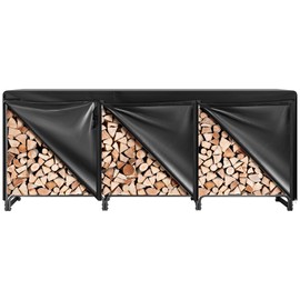 VIVOHOME VIVOHOME 10 ft Heavy Duty Firewood Rack Outdoor with Cover, Fire Wood Storage Rack, Log Holder and Cover Combo Set with Zipper, Black