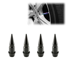 TVC20 Black 4pcs Long Spike Spiked Tire Valve Stem Caps Metal Thread Wheel Tires