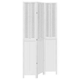 vidaXL 3-Panel Room Divider - White Solid Paulownia Wood and Bamboo | Indoor Privacy Screen | 105-110x220 cm
