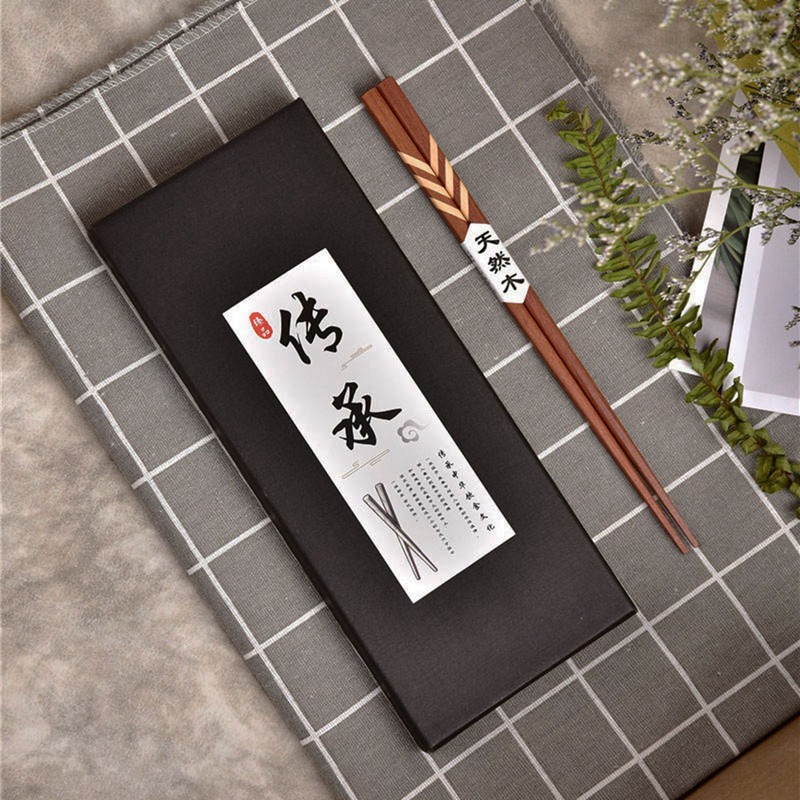 Wooden Chopsticks Japanese Style Rectangular Red Sandalwood Inlaid Boxwood Reusable