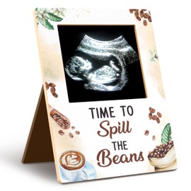 GROBRO7 Baby Sonogram Picture Frame - Coffee Baby Shower Sign Time to Spill the Beans Ultrasound Photos Frames Pregnancy Announcement Keepsake Gifts Gender Reveal Decorations for Expecting Parents