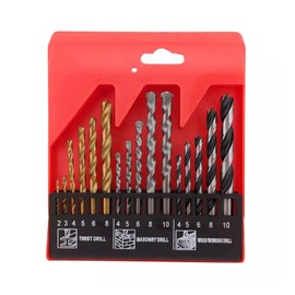 16pc Metal, Masonry & Wood Multi Steel HSS/Titanium Coated Drill Bit Set Straight Shank in Compact Storage Case Box for Metal, Brick, Wood and Plastic - Assorted Sizes