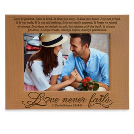 KATE POSH - Love Never Fails - 1 Corinthians 13:4-8 - Wood Picture Frame (4x6-Horizontal)