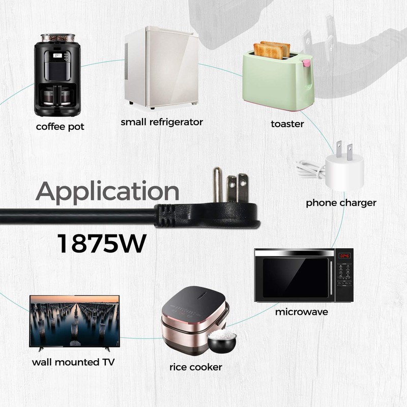 FIRMERST 1875W Low Profile 1Ft Extension Cord 14 AWG Black