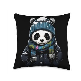 Beanie Knitted Cap Hat Panda Lover Panda Beanie Knit Cap Hat Wool Winter Fall Outdoor Throw Pillow, 16x16, Multicolor