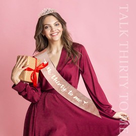 CIEHER 30th Birthday Crown & Talk Thirty to Me Sash & Pearl Pin, 30th Birthday Sash 30th Birthday Tiara, 30th Birthday Decorations for Women 30th Birthday Gifts