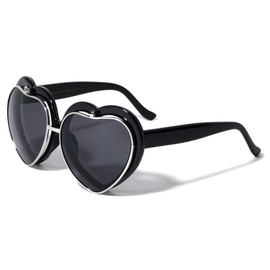 Flip Up Lens Rounded Edges Plastic Retro Heart Shape Sunglasses PT0257-HEART (Black Silver)