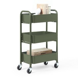 SunnyPoint 3-Tier Delicate Compact Rolling Metal Storage Organizer - Mobile Utility Cart Kitchen/Under Desk Cart with Caster Wheels (BLUE, Compact (15.5" X 26.8" X 10.27"))