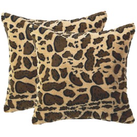 Cheer Collection Set of 2 Leopard Print Throw Pillows - Soft Velvety Faux Fur Decorative Couch Pillows, 18" x 18"