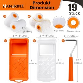 Paint Roller, 2 Inch Small Paint Roller Kit with High-Density Foam Paint Roller, Microfiber Paint Rollers, Paint Tray, Paint Tray Liner, Roller Frame, Pack of 19