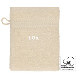 Betz PREMIUM Waschandschuhe 10-teilig - Frottee Waschlappen Gesicht reinigen - aus 100% Baumwolle - Babywaschhandschuh - Sand