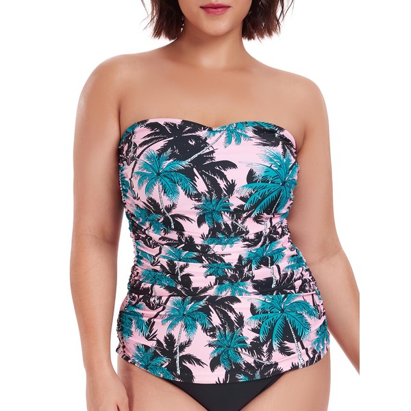 Ocean Blues Women's Pink Floral Bandeau Tankini Top Strapless Tummy