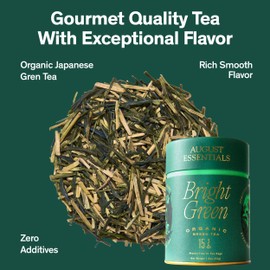 August Essentials Bright Green Tea – Handcrafted Organic Green Tea for Daily Enjoyment – Refreshing with Smooth Flavor & Sweet Lemon Notes – Convenient 15 Tea Bag Packaging (1.8oz)
