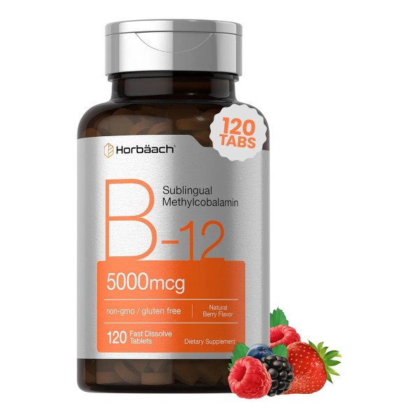 Vitamina B12 5000mcg Horbaach Methylcobalamina, 120 Tabletas Sublinguales Alta Potencia,