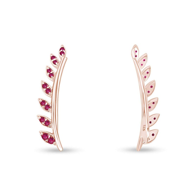 Simulated Ruby Ear Crawler Cuff Earrings 14k Rose Gold Over