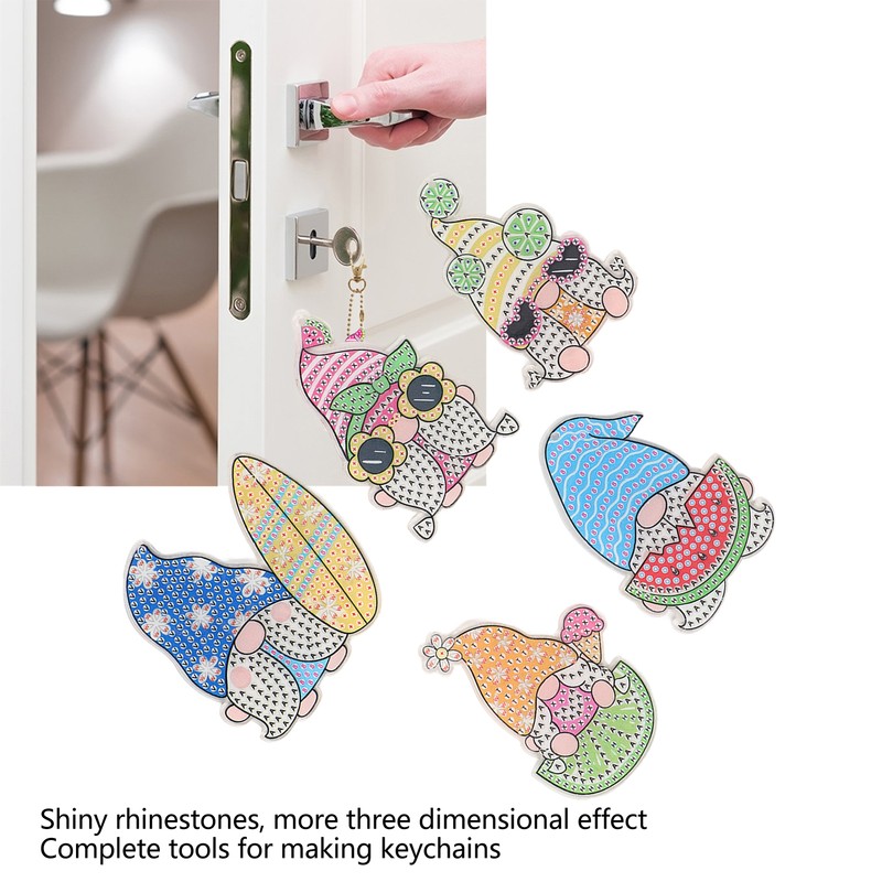 DIY Rhinestone Painting Keychains Cute Dwarfs Shape Stress Relief Improve