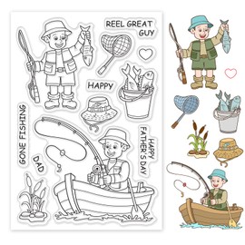 PH PandaHall Fishing Pattern Clear Stamps, Hat/Boat/Fish/Men/Flower/Happy Father's Day Transparent Rubber Stamps for Scrapbooking Stamps Card Making Decoration Photo Card Album Crafting Supplies