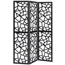 Coaster Contemporary Wood Three Panels Intricate Mosaic Room Divider in Black