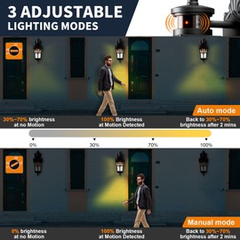 Seovix Motion Sensor Outdoor Wall Lights, 220° Dusk to Dawn Exterior Lighting Fixtures with Tempered Glass, Vintage Style IP65 Waterproof for Porch, Garage, House (Black)