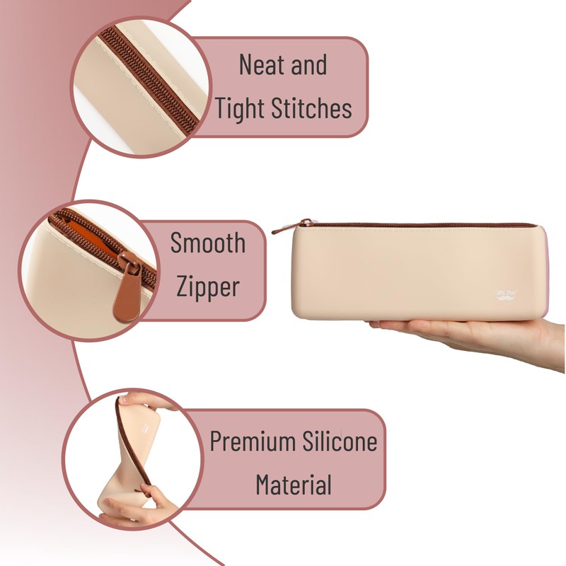 Mr. Pen- Silicone Pencil Case Pouch, Warm Beige, Aesthetic Triangular