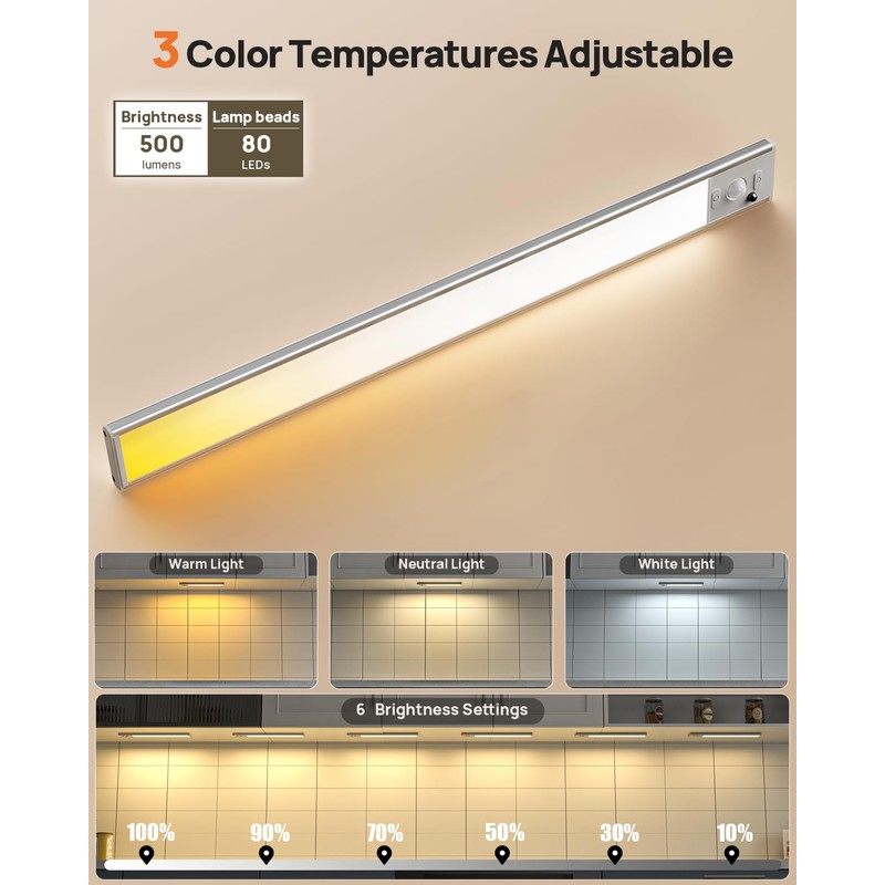 Under Cabinet Lighting Wireless,16 inch LED Motion Sensor Light Indoor,