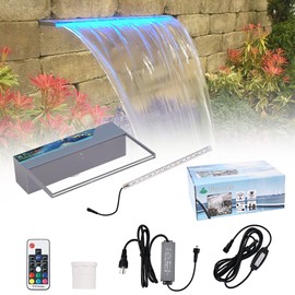 PONDO Lighted Waterfall Pool Fountain 12'' w/LED 7 Color Changing and Remote, Acrylic Waterfall Spillway for Sheer Descent Garden Outdoor